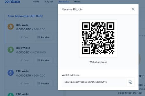 Coinbase Bitcoin wallet account